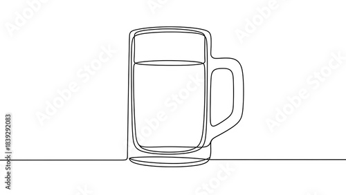 Continuous line art drawing of a beverage glass or drink mug
