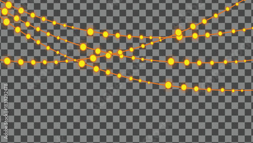 Glowing golden string lights on transparent background