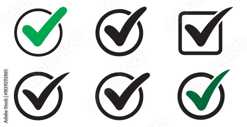 Collection of green check mark, red cross mark icons in various shapes and styles