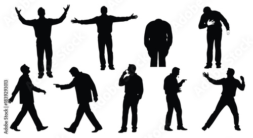 Black Silhouettes male business silhouettes displaying various strong emotions and gestures against white