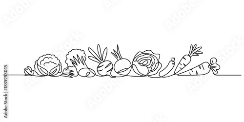 Continuous line drawing of various vegetables