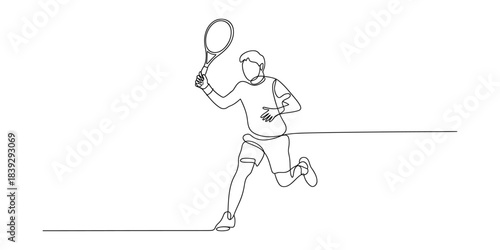 Continuous line drawing of a tennis player