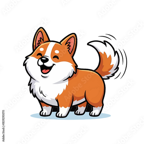 An adorable cartoon corgi dog wagging its tail and smiling. This cute illustration captures the joy and playful nature of this beloved breed.