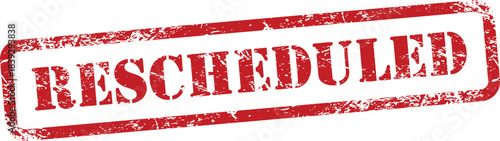 Red grungy rescheduled stamp on white