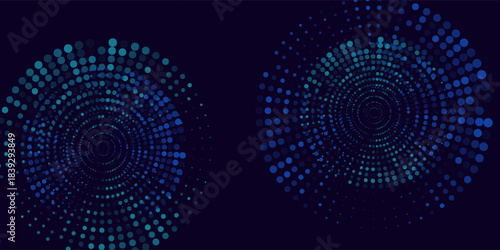 Abstract Digital Circles of Particles with Noise. Futuristic Circular Sound Wave. Big Data Visualization.Crypto Currency Concept. Vector Illustration.