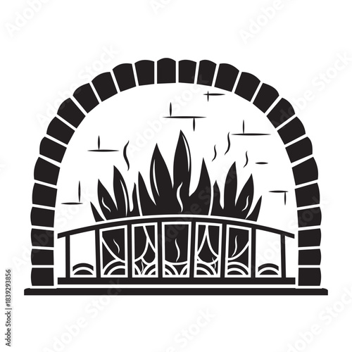 Fireplace Black Filled Vector Icon. fireplace mantel silhouette vector illustration. Mantelpiece symbol, logo illustration.