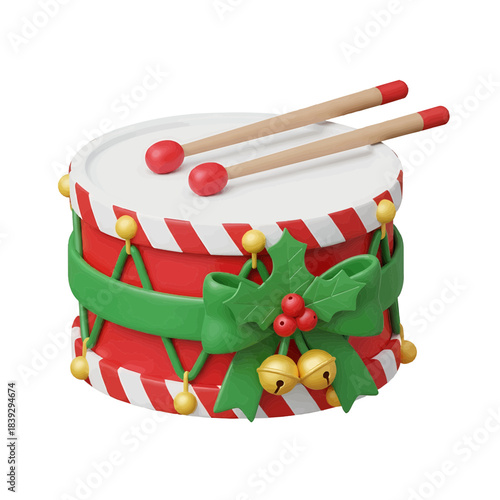 Festive drum with drumsticks on a white background