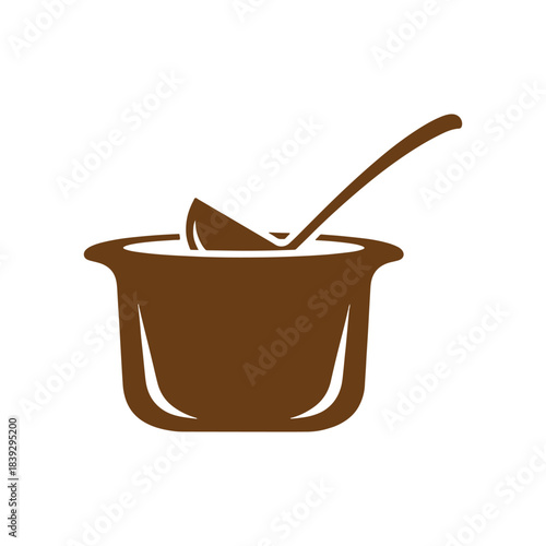 Brown soup pot with ladle and liquid illustration vector