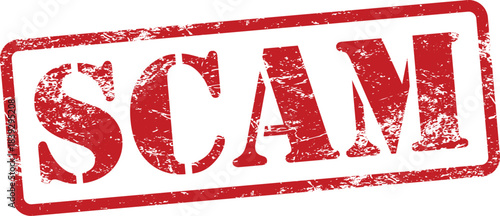 Scam Red Grunge Text Stamp in Rectangular Border