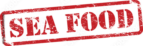 Sea Food Red Grunge Text Stamp in Rectangular Border