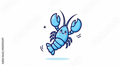 Cute Blue Lobster Cartoon Illustration with Happy Expression.