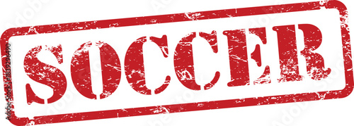 Soccer Red Grunge Text Stamp in Rectangular Border