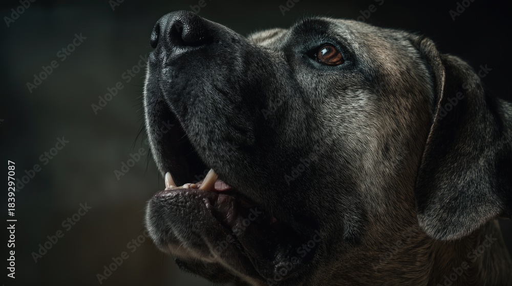 Obraz premium Dramatic Brindle Mastiff Portrait Looking Upward