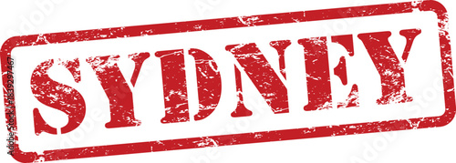 Sydney Red Grunge Text Stamp in Rectangular Border