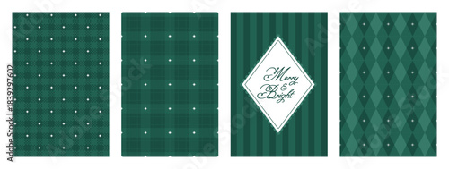 Set of Christmas seamless pattern. Plaid and diamond repeating print for wrapping paper, fabric and textile. Green xmas backgrounds. Luxury abstract geometric elements. Vector illustration collection