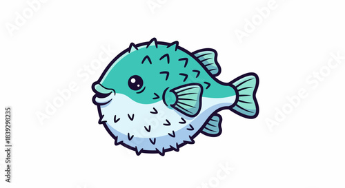 Cute Cartoon Puffer Fish Isolated on White Background.