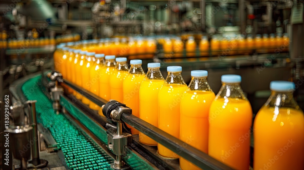 Naklejka premium Orange juice production and bottling