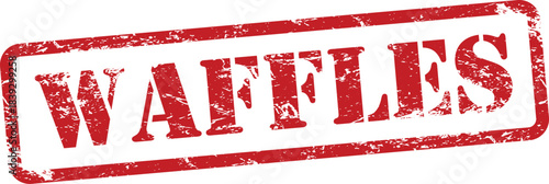 Waffles Red Grunge Text Stamp in Rectangular Border