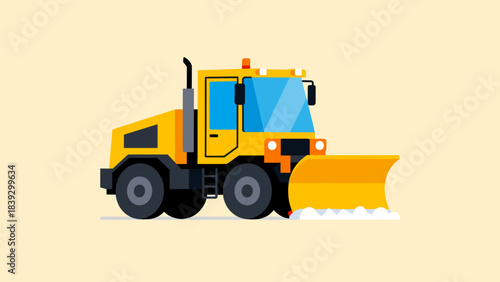 Yellow snow plow truck with blade on simple background  
