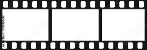 Black and white film strip with empty frames for photos