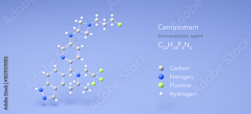 Fototapeta Naklejka Na Ścianę i Meble -  camizestrant molecule, molecular structure, antineoplastic agent 3d model, Structural Chemical Formula and Atoms with Color Coding