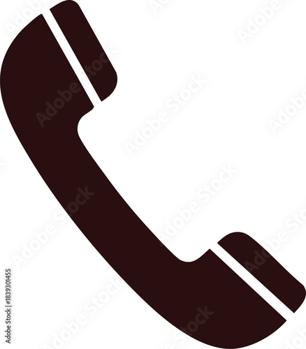 Simple flat dark brown telephone receiver silhouette icon, representing communication, calling, and customer support