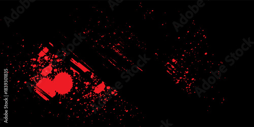 Black grunge background with a red brush stroke and splashes. vector ilustrator