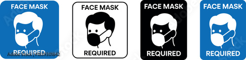 Face mask required signs, set of icons illustrating safety and prevention guidelines for public spaces