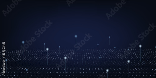 Digital technology futuristic internet network connection dark black background, blue abstract cyber information communication, Ai big data science, innovation future tech, line illustration vector 3d