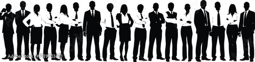 Business team silhouette in line, professional attire, corporate diversity concept, confident poses and gestures, flat vector illustration for stock use