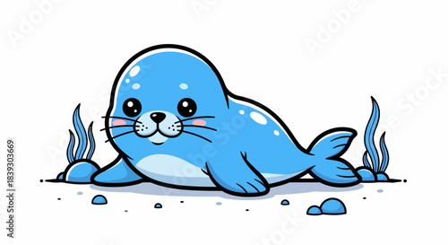 Adorable Blue Seal Pup with Big Eyes and Whiskers.