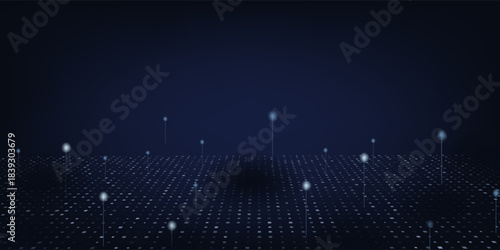 Digital technology futuristic internet network connection dark black background, blue abstract cyber information communication, Ai big data science, innovation future tech, line illustration vector 3d