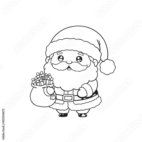 Cute Santa Claus Illustration Chibi Christmas Santa With Gift Bag Cartoon Santa Vector