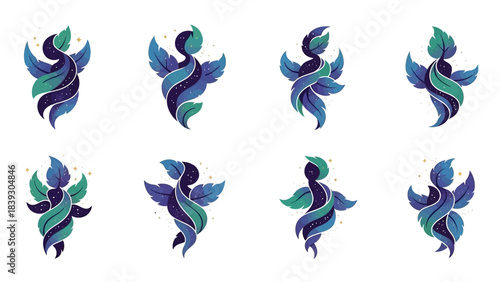 Collection of Mystic Fairy-like Creatures with Magic Wings and Starry Night Accents in a Wondrous