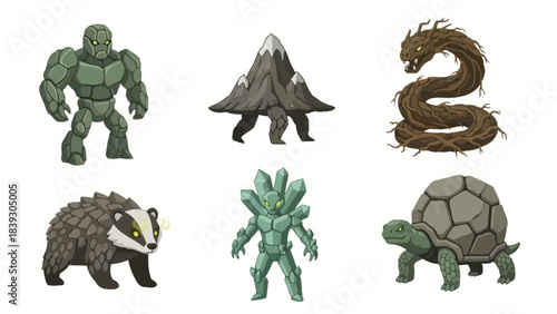 Collection of stylized fantasy creatures and armored characters suitable for games or animations