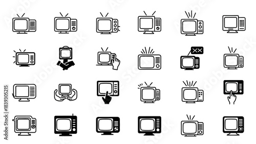 Collection of various vintage and modern television icons with different features and designs for