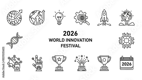 illustration for 2026 world innovation festival depicting global technological progress and