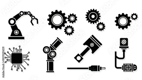 Industrial and robotic components illustrating automation and mechanical engineering concepts in