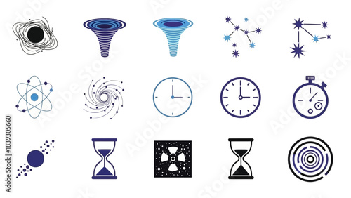 Illustration of Various Geometric and Scientific Symbols and Time Concepts