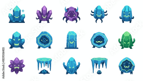 Collection of colorful cartoon monsters with diverse shapes and vibrant colors for creative design