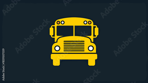 Yellow school bus icon on dark background representing transportation  