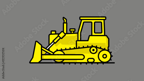 Yellow bulldozer illustration on grey background representing construction machinery  