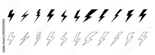 black outline flash lightning bolt icon, vector 
