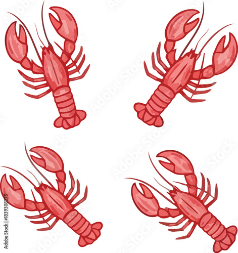 Four vibrant red lobster illustrations arranged in a repeating pattern against a clean white background perfect for seafood branding or culinary design projects