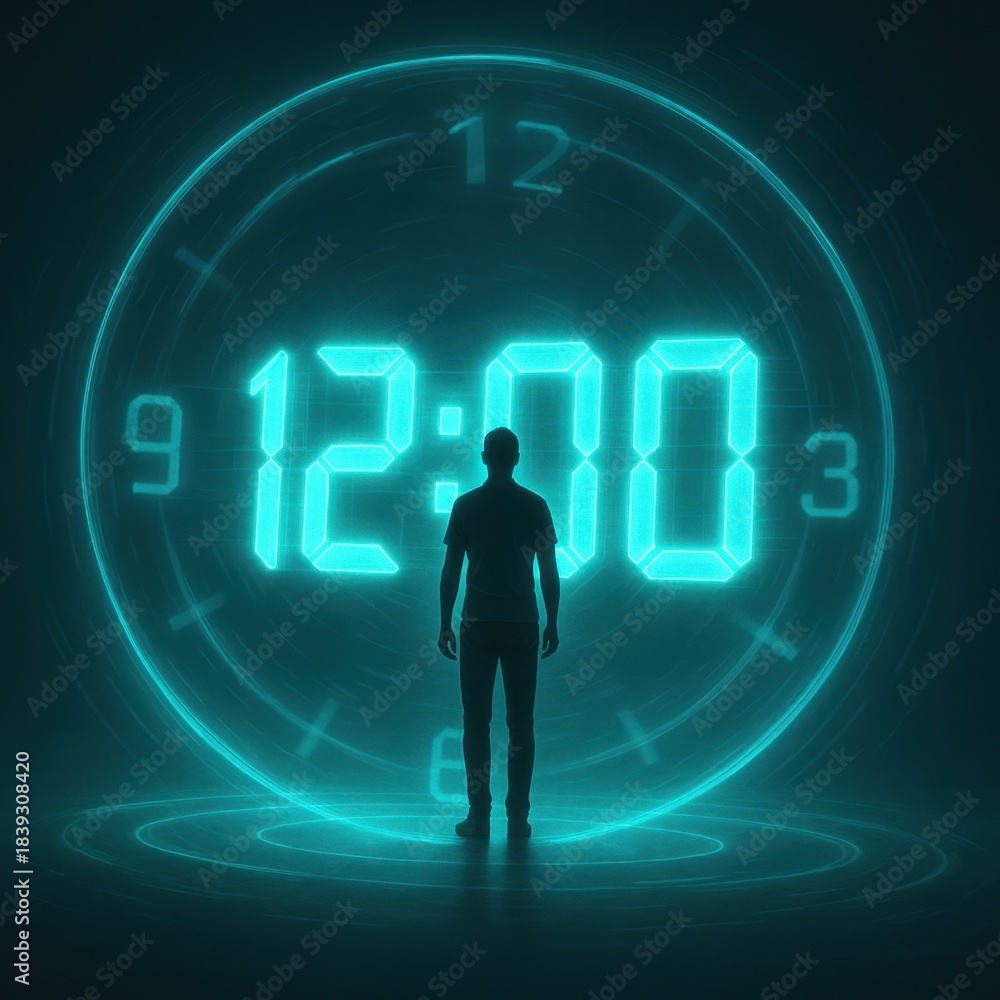 Fototapeta premium Person facing glowing clock