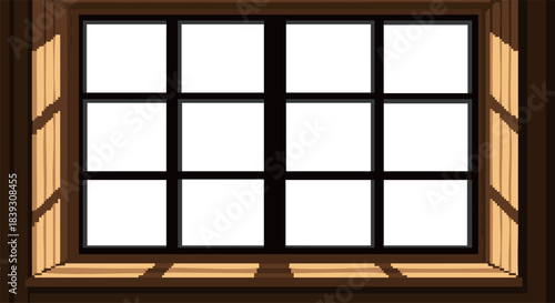 lassic Dark Wooden Window Frame Pixel Art Vector Illustration