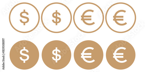 Dollar euro financial icon illustration showing online payment symbols, digital wallet graphics, currency signs and earnings coin visuals suitable for