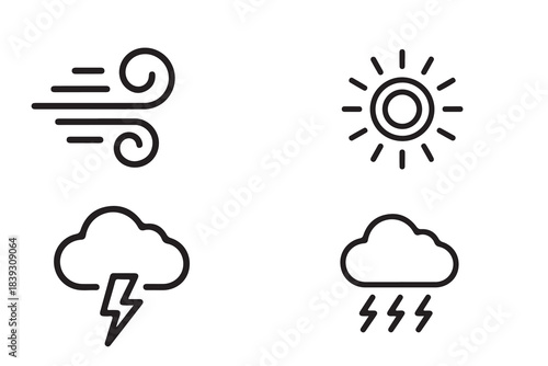 Minimal Weather Icons Set – Sun, Clouds, Rain, Snow Line Art Symbols