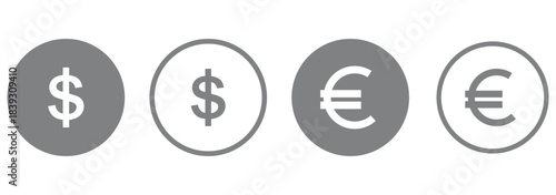 Dollar and euro financial icon illustration, showing online payment symbols, digital wallet graphics, currency signs, and earnings coin visuals, suitable for banking, finance, and economic design 