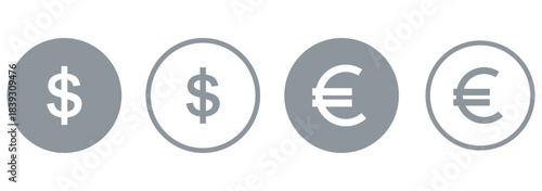 Dollar and euro financial icon illustration, showing online payment symbols, digital wallet graphics, currency signs, and earnings coin visuals, suitable for banking, finance, and economic design 